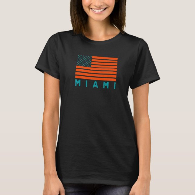 Camiseta USA Flag Miami OrangeTeal-GreenBlue Miami FL Ameri (Frente)