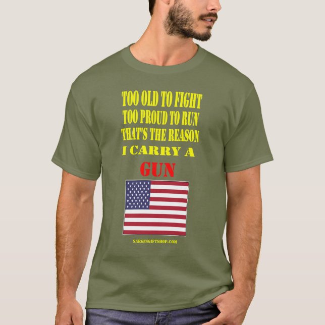 CAMISETA USA FLAG, MUITO VELHO PARA LUTAR, MUITO ORGULHOSO  (Frente)