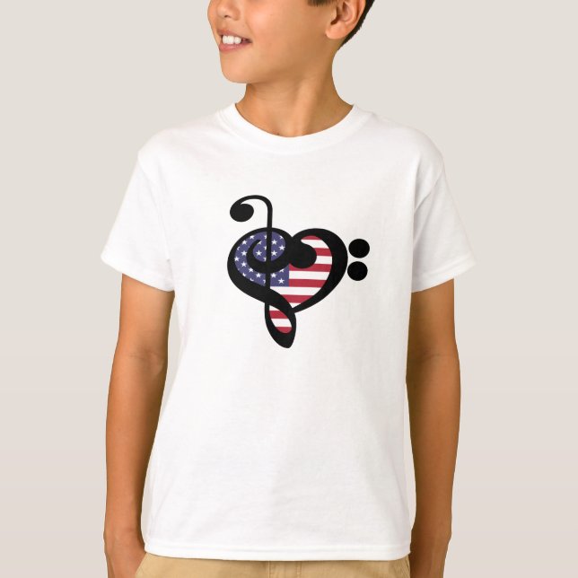 Camiseta USA Flag Music Heart - Musico do Orgulho Americano (Frente)