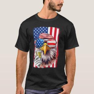 Camiseta USA Flag Patriotic Eagle Sunglass Beer 4th Of J