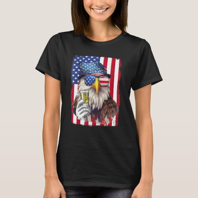 Camiseta USA Flag Patriotic Eagle Sunglasses 4th Of July Be (Frente)
