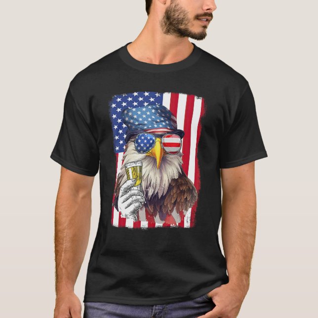 Camiseta USA Flag Patriotic Eagle Sunglasses 4th Of July Be (Frente)
