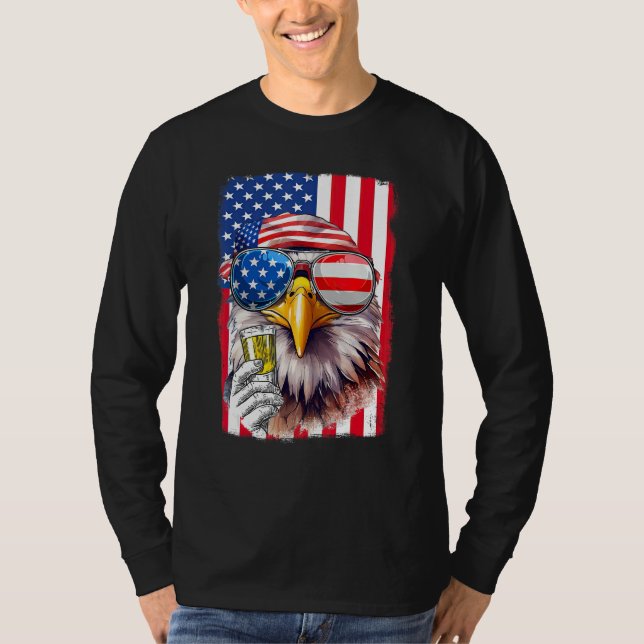 Camiseta USA Flag Patriotic Eagle Sunglasses 4th Of July Be (Frente)