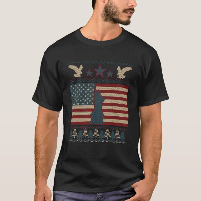Camiseta USA Flag Patriótico Ugly Christmas Eagle American  (Frente)