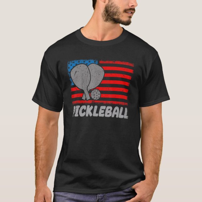 Camiseta USA Flag Pickleball Shirt Paddle Pickleball Player (Frente)