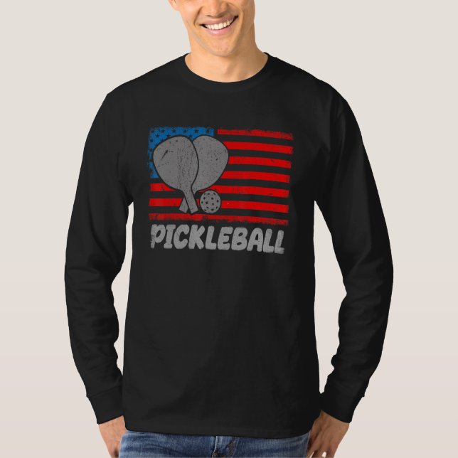 Camiseta USA Flag Pickleball Shirt Paddle Pickleball Player (Frente)