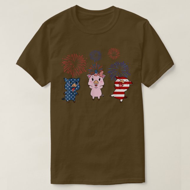 Camiseta USA Flag Pig Fireworks Patriótico 4 de julho (Frente do Design)