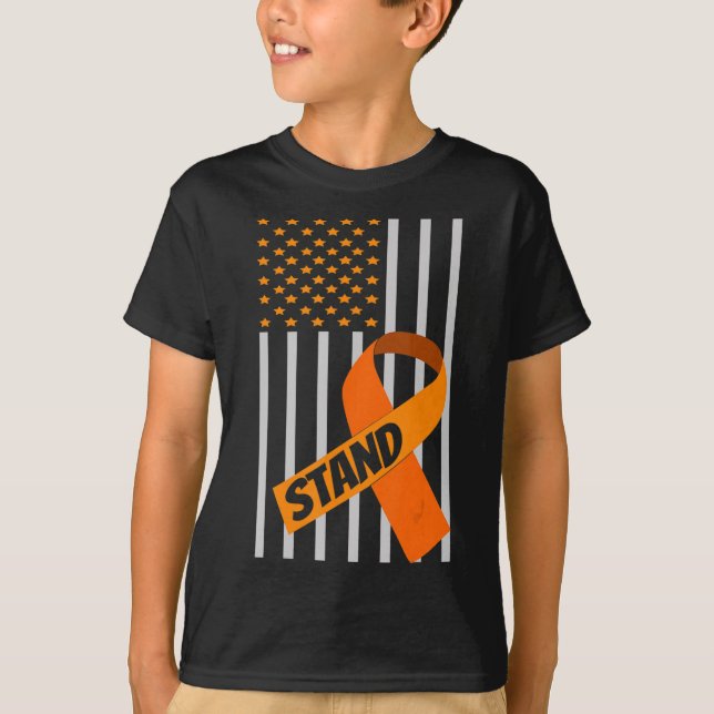 Camiseta USA Flag Ribbon Leukemia Awarkemia - Apoio à Famíl (Frente)