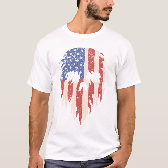 Camiseta USA Flag Skull Beard | Distressed Patriotic Design (Frente)