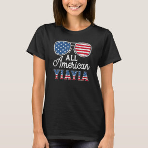 Camiseta USA Flag Sunglass Com Toda A American Yiayia 4th O