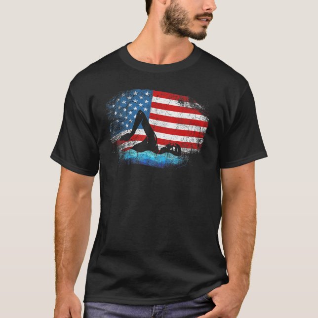 Camiseta USA Flag Swimmer Swimming Sport Athlete Swim Swimm (Frente)