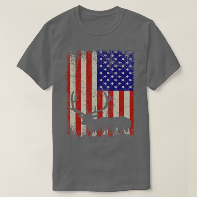 Camiseta USA Flag Whitetail Buck Antlers th of Julho Deer H (Frente do Design)