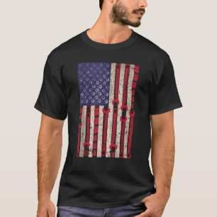 Camiseta USA Flag Wrench Tools 4° de julho Patriotic Mechan