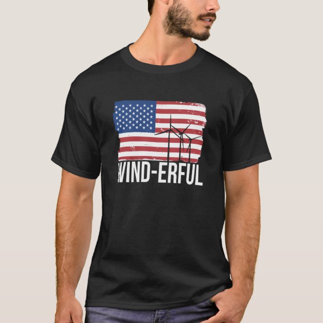 Camiseta USA Flagge Amerika Fahen Wind Erful Wind Turbine E (Frente)