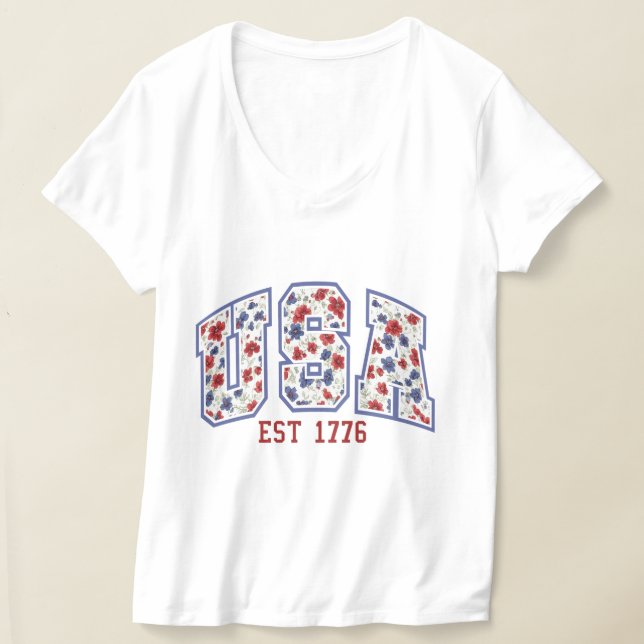 Camiseta USA floral patriotic design  (Postura )