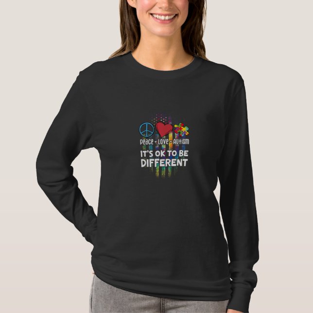 Camiseta USA for Peace Love Autism It's Ok to be different (Frente)