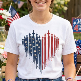 Camiseta USA Futebol Coração Patriótico Gotejamento Bandeir