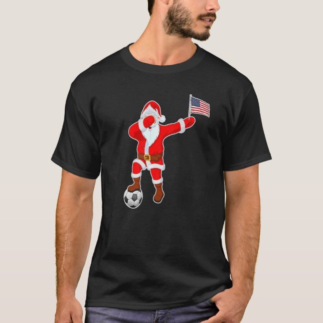 Camiseta USA Futebol Natal Santa Claus Bandeira Americana (Frente)