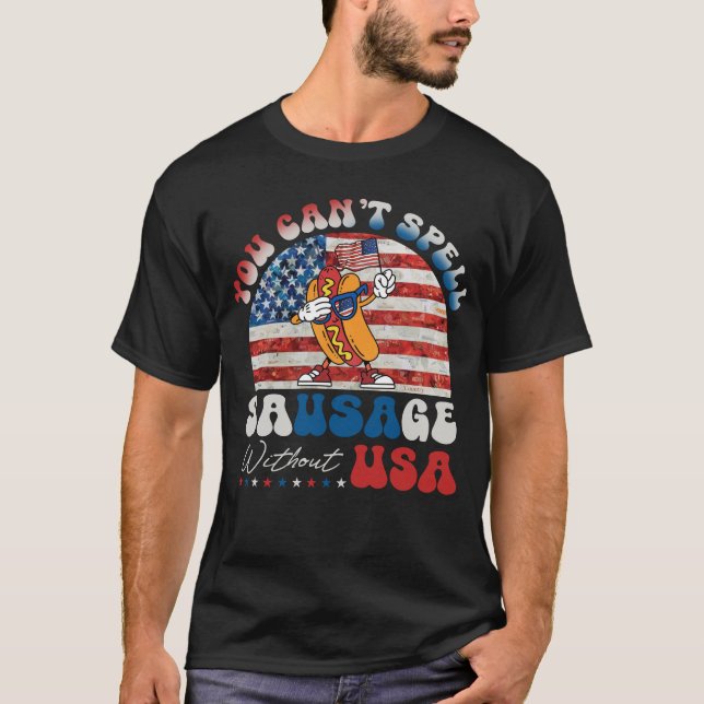 Camiseta USA Hot Dog Patriotic Funny CHURRASCO Grieling Gif (Frente)