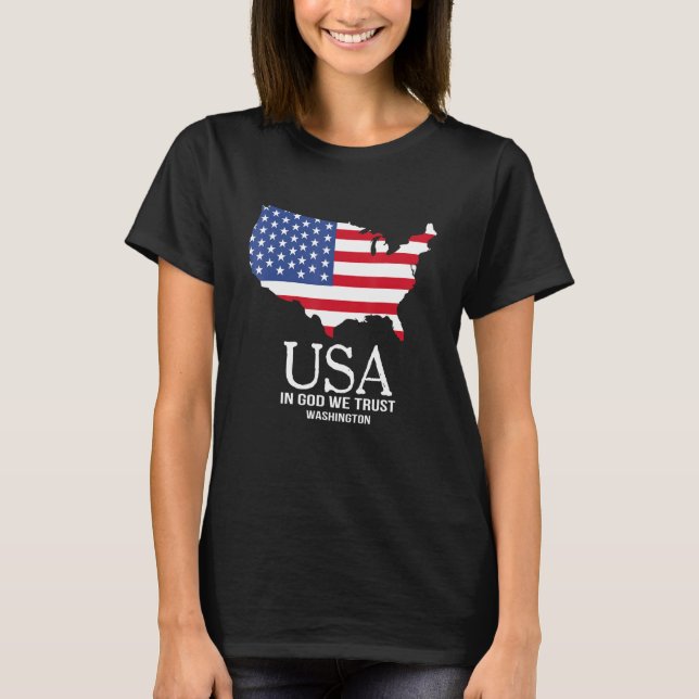 Camiseta USA In God We Trust Washington Map Flag Patriotic  (Frente)