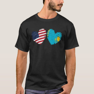 Camiseta USA Kazakhstan Flag Heart Valentines Kazakhstani A