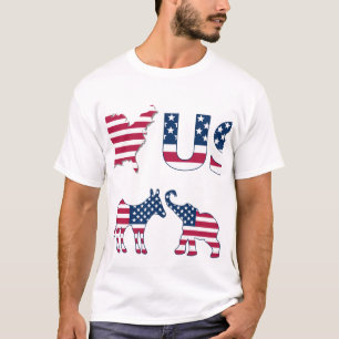 Camiseta USA Map Flag Donkey & Elephant, Red White & Blue