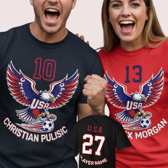 Camiseta USA National Team Soccer Eagle Patriotic Graphic (Use Personalized to change color/font.
Choose a color that matches the background color of shirt)