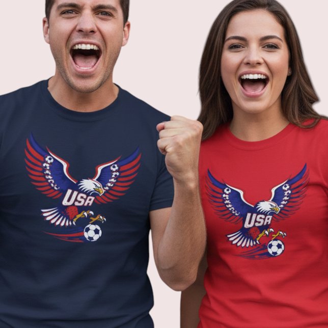 Camiseta USA National Team Soccer Eagle Patriotic Graphic  (Use Personalized to change color/font.
Choose a color that matches the background color of shirt)