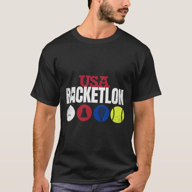 Camiseta Usa Racketlon - Mesa de Badminton Squash Tenn (Frente)