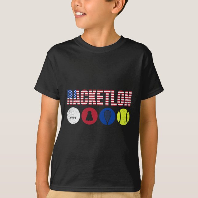 Camiseta Usa Racketlon - Mesa de Badminton Squash Tenn (Frente)