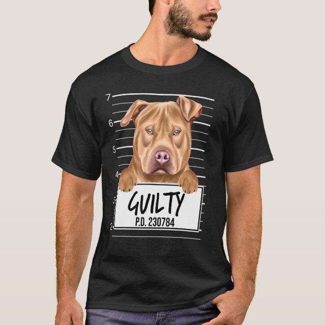 Camiseta Usa Staffordshire Terrier Mugshot Guilty Dog (Frente)