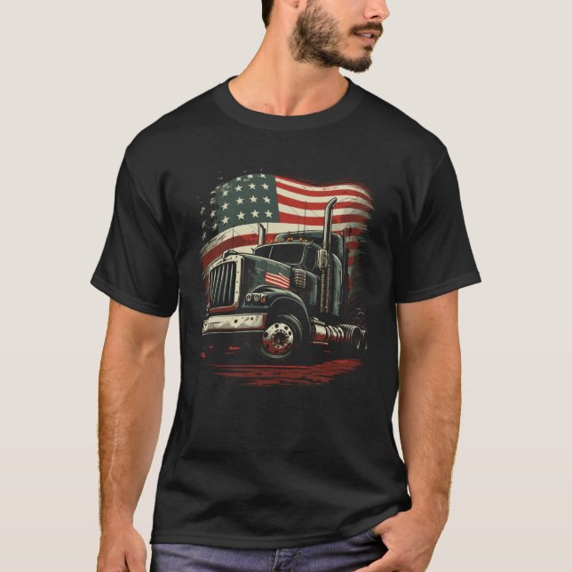 Camiseta USA Truck Driver American Flag Trucker (Frente)