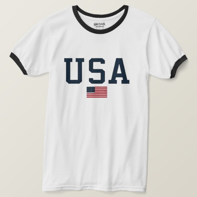 Camiseta USA varsity letters American Flag Gym Sports  (Frente do Design)