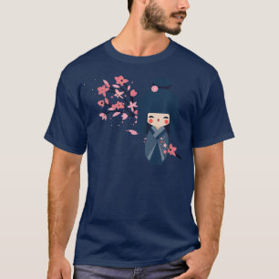 Camiseta Usaburo Kokeshi boneco e Sakura Cherry Bl japonês