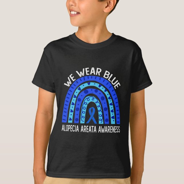 Camiseta Use Azul Arco-Íris Para Conscientização da Alopeci (Frente)