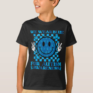 Camiseta Use Azul Consciencialização do Autismo Sorriso Paz