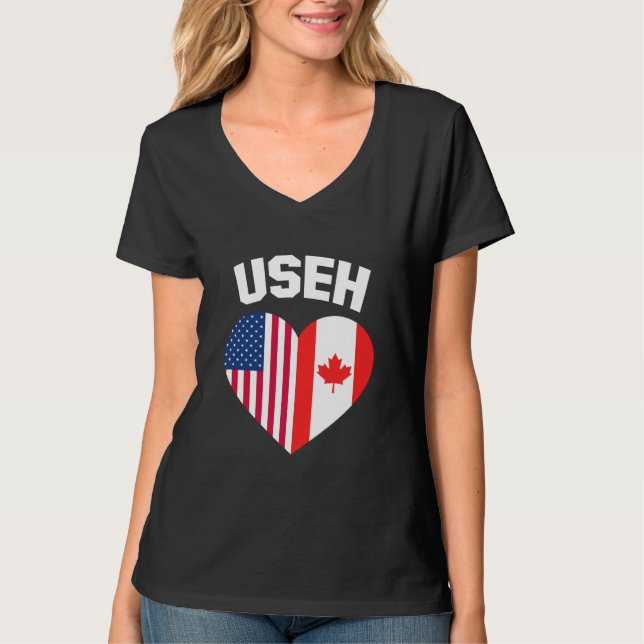 Camiseta USEH America Canada Flag Funny American (Frente)