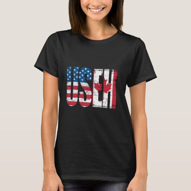 Camiseta USEH Half American Half Canadian Funny EUA Canadá (Frente)