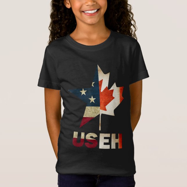 Camiseta USEH Leaf Canadian American Flag Canadá EUA Flag G (Frente)