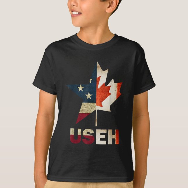 Camiseta USEH Leaf Canadian American Flag Canadá EUA Flag G (Frente)