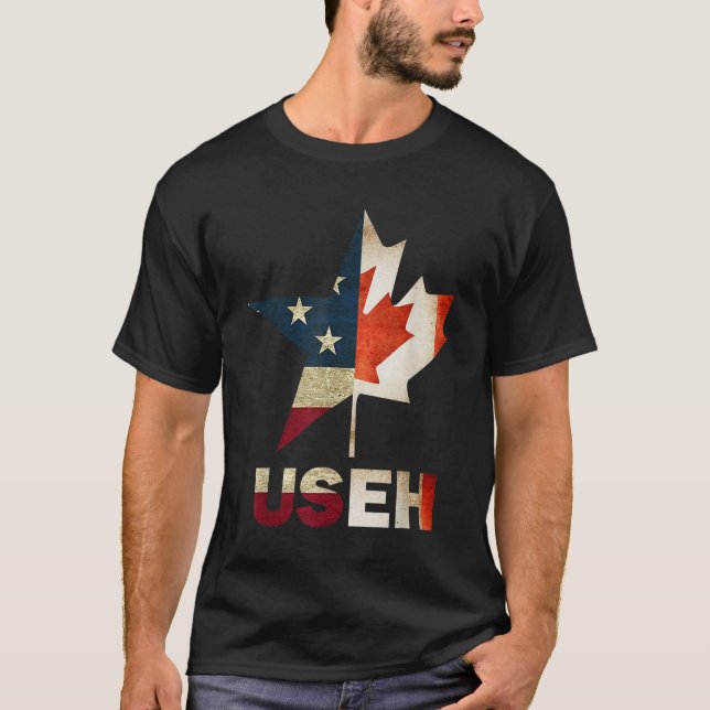 Camiseta USEH Leaf Canadian American Flag Canadá EUA Flag G (Frente)
