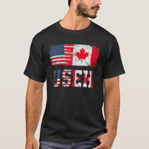 Camiseta Useh Leaf Canadian American Flag Design
