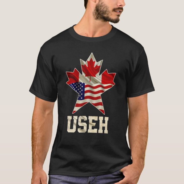 Camiseta Useh Maple Leaf Canadian American Flag (Frente)