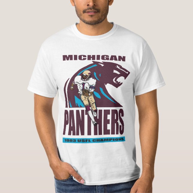 Camiseta USFL Michigan Panthers retro futebol T-Shirt (Frente)