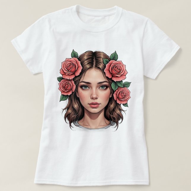 Camiseta Uso Floral - Rosa de Retrato Artístico (Frente do Design)