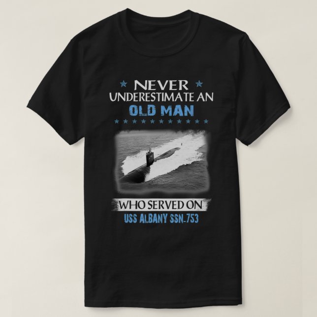 Camiseta USS Albany SSN753 Dia dos Veteranos Submarinos Pad (Frente do Design)