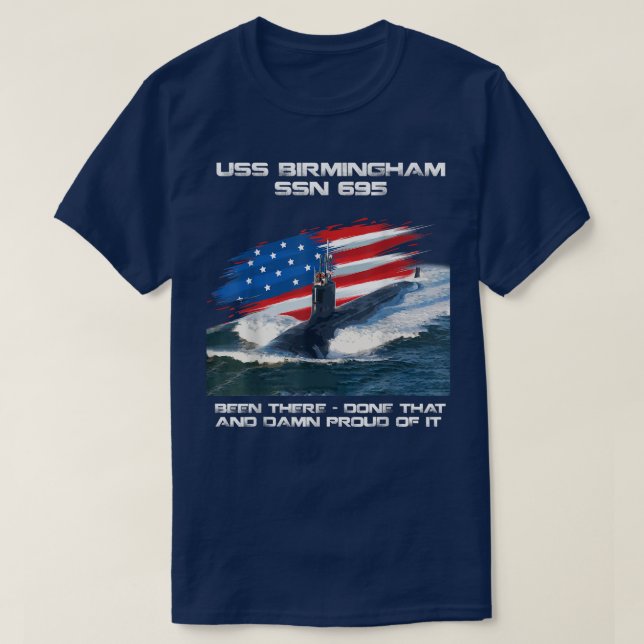 Camiseta USS Birmingham SSN-695 American Flag SubMarine Vet (Frente do Design)