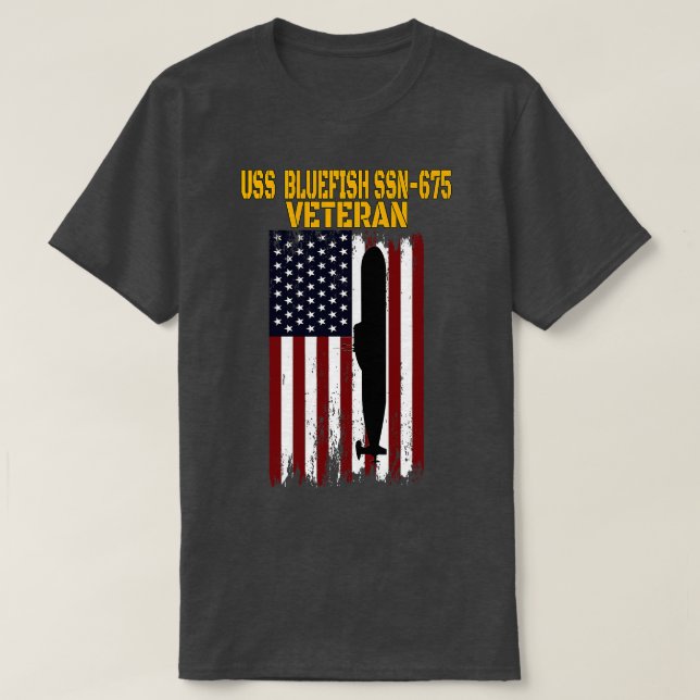 Camiseta USS Bluefish SSN675 Submarino Veterans Day Pais (Frente do Design)