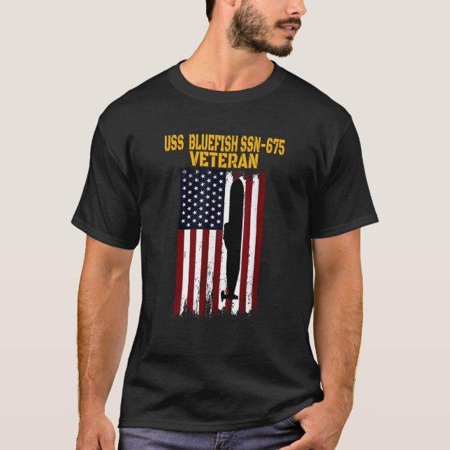 Camiseta USS Bluefish SSN 675 Submarino Veteranos Dia Pai (Frente)