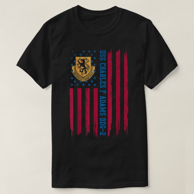 Camiseta USS Charles F Adams DDG2 EUA Sinalizador Guiado Mí (Frente do Design)
